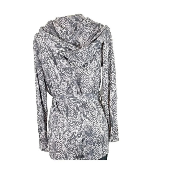 Serena Williams M Gray Animal Print Open Front Belted Long Sleeve Hoodie Jacket - Picture 4 of 6